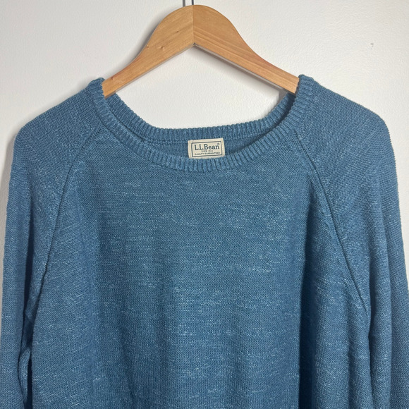 L.L. Bean Sweater Men XL Blue Heather 100% Organic Cotton Crew Neck Prep Modest - Picture 3 of 5